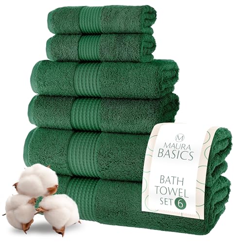 MAURA Basics Bath Towel Sets for Bathroom with Hanging Hook Loops. 2 Bath Towels, 2 Hand Towels, 2 Washcloths, Soft, Durable, Long Lasting and Absorbent Towels Set, Hunter Green - color: Midnight Green, size: Towel Set (6-Pack)
