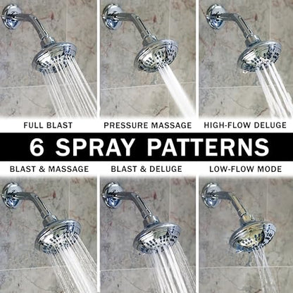 6 Function Luxury Shower Head - 1.8 GPM - Polished Chrome | High Pressure Boosting, Adjustable, Wall Mount, Bathroom Showerhead With Anti-Clog Nozzles, Best For Low Flow Showers - color: Polished Chrome, size: 1.8 GPM