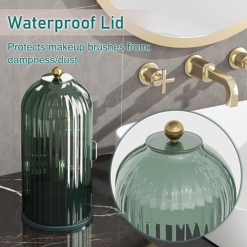 GAXmi Makeup Brush Holder with Lid Rotating Cosmetic Organizer, All Green | 360 Rotation, Waterproof, Dustproof, Moistureproof - color: Green