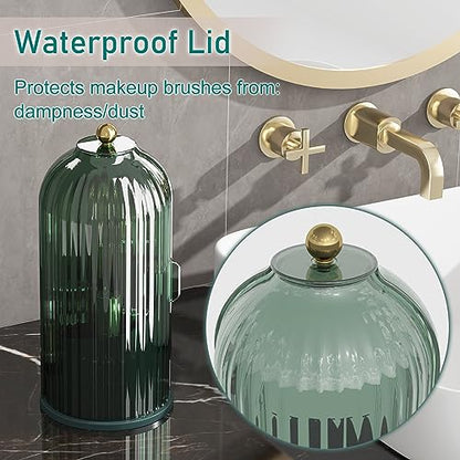 GAXmi Makeup Brush Holder with Lid Rotating Cosmetic Organizer, All Green | 360 Rotation, Waterproof, Dustproof, Moistureproof - color: Green