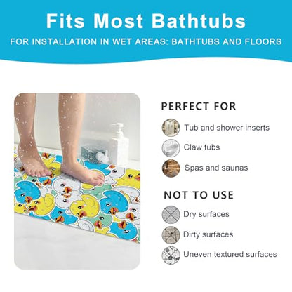 Baby Bath Mat for Tub Non Slip Kids, BPA Free Extra Long Bathtub Mat 40x16 with Drain Holes and 200 Suction Cups, Non Toxic Machine Washable Toddler Bath Mat, Eco-Friendly Certified - color: Sticker Duck
