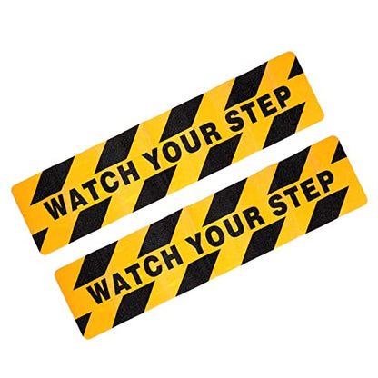 PATIKIL 6" x 24" Watch Your Step Warning Sticker, 2 Pack Adhesive Abrasive Non Slip Tape for Wet Surface Stair Floor Caution