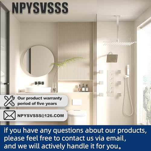 Thermostatic Shower System Dual Shower Heads with 16" Ceiling Mounted Rain Shower Head & 6" Wall Mounted Head 4 Function Full Body Shower System with body jets Can All Run Together, Chrome - color: Polished Chrome, style: 16 inch +6 jets