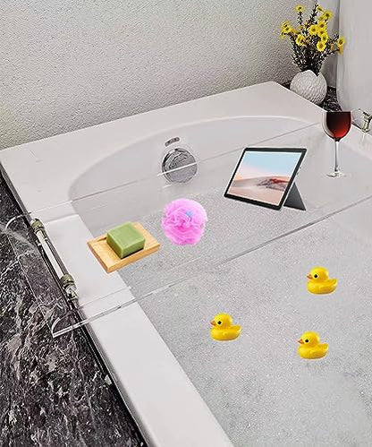 WANLIAN 33-Inch Luxury Bathtub Caddy Tray for Bathroom - Shower Storage Organizer Shelf With Silver Handles - color: Silver Handles