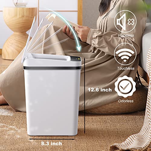 2.5 Gallon Smart Trash Can Sensor Motion - Touchless Bathroom Trash Can | Skinny Trash Bin with Lid - Electric, Narrow, Plastic, Auto Open - Small Slim Automatic Garbage Can ( White ) - color: White, size: 2.5 Gal