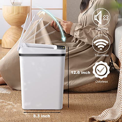 3 PACK - Bathroom Garbage Can with a Lid - 2.5 Gallon Automatic Trash Cans | Bedroom, Office - Small Smart Trash Can Touchless - Plastic, Narrow, Auto Open - Motion Sensor Trash can Bathroom ( White ) - color: White