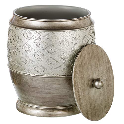 Creative Scents Dublin Silver Small Bathroom Trash Can with Lid 1.26 Gal / 4.8L - Brushed Silver Oval Garbage Can - Decorative Waste Basket for Bathroom Decor - Durable Wastebasket for Paper/Diaper - style: Trash Can