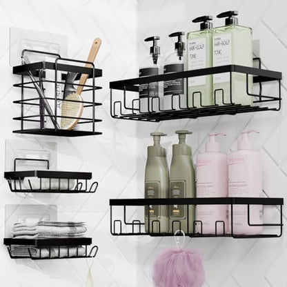 Clara Clark Bathroom Accessories Set - 27PC Bathroom Set with Adhesive Corner Shower Caddy Hanging, Bathroom Sets with Shower Curtain and Rugs, Black Shower Curtain Set with Bathroom Trash Can | 27 Piece Bathroom Sets with Shower Curtain and Rugs with Soa