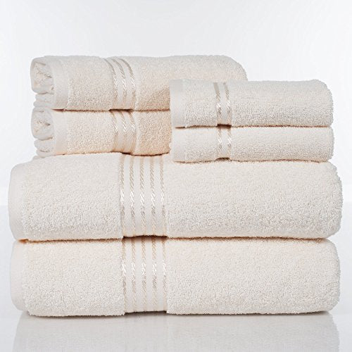 Bedford Home 100% Cotton Hotel 6 Piece Towel Set - Ivory - color: Ivory