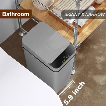 3 PACK - Small Trash Can with Lid for Bathroom - Automatic Trash Cans | Bedroom, Kitchen, Office - 2.5 Gallon Slim Smart Garbage Can Touchless - Motion Sensor Trash can Bathroom ( Grey ) - color: Grey