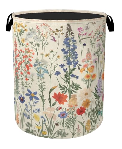 Summer Wild Herbs Large Clothes Hamper Bag - Laundry Basket with Handles, Space Saving Foldable Design for Nursery - color: Summer Wild Herbs