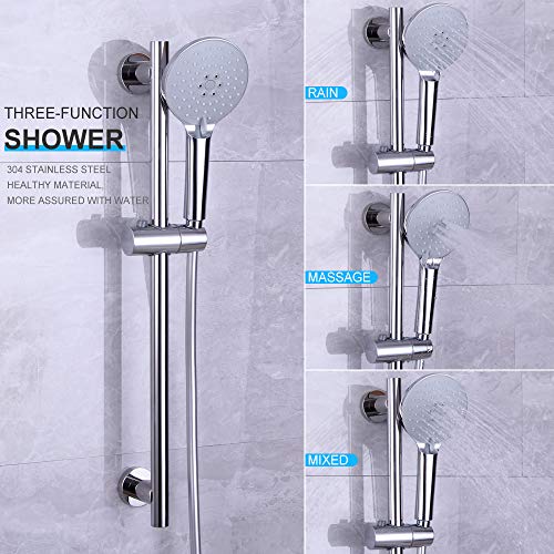 Shower Slide Bar with three Function Massaging Hand Shower Head Adjustable SUS 304 Stainless Steel Polished D500011C - color: Chrome