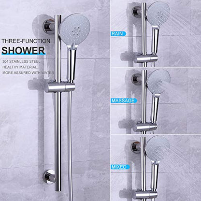 Shower Slide Bar with three Function Massaging Hand Shower Head Adjustable SUS 304 Stainless Steel Polished D500011C - color: Chrome
