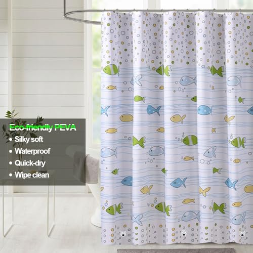 Plastic Shower Liner - Premium PEVA 4G Shower Curtain Liner with Rustproof Grommets and 3 Weighted Magnets, Waterproof Shower Curtains for Bathroom (Small Fish) - color: Small Fish, size: 71"W x 71"L (Pack of 1)