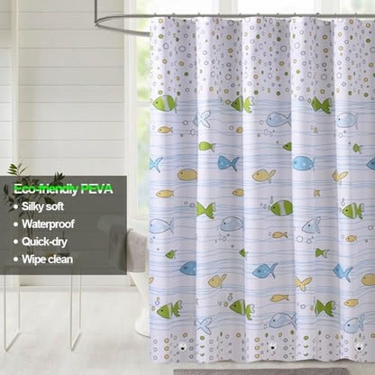 Plastic Shower Liner - Premium PEVA 4G Shower Curtain Liner with Rustproof Grommets and 3 Weighted Magnets, Waterproof Shower Curtains for Bathroom (Small Fish) - color: Small Fish, size: 71"W x 71"L (Pack of 1)