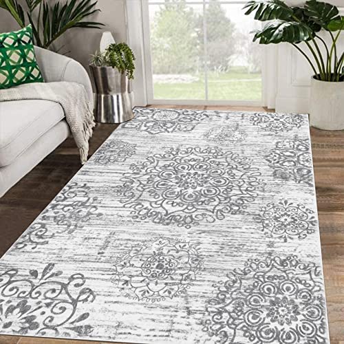 HEBE Area Rug for Living Room 4'x6', Washable Non Slip Boho Bedroom Rug | Large Soft Vintage Rugs for Dining Room, Distressed Low-Pile Floor Carpet for Hallway, Kids Room, Bathroom, Nursery - color: Grey, size: 4' x 6' (Rectangular)