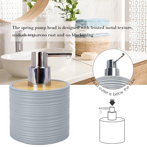 CERBIOR Bamboo Bathroom Accessories Set 6 Piece Spiral Bath Ensemble,Grey | Includes Soap Dispenser, Toothbrush Holder, Toothbrush Cup, Soap Dish for Decorative Countertop and Housewarming Gift - style: Grey