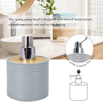 CERBIOR Bamboo Bathroom Accessories Set 6 Piece Spiral Bath Ensemble,Grey | Includes Soap Dispenser, Toothbrush Holder, Toothbrush Cup, Soap Dish for Decorative Countertop and Housewarming Gift - style: Grey
