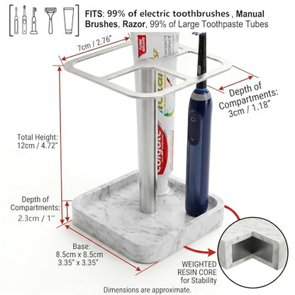 Stainless Toothbrush Holder，3-Slot Design with Resin Marble Base | White Silver Collection: Stainless Steel Electric Toothbrush Holder – Rustproof Vanity Organizer & Space-Saving Caddy - color: White Silver