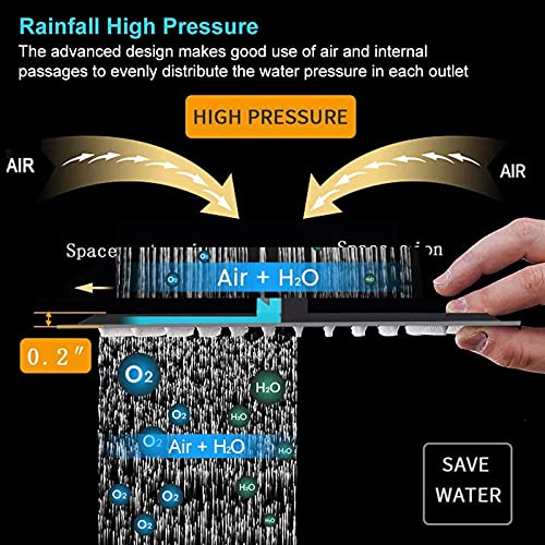 High Pressure Large Stainless Steel Square Rain ShowerHead With Shower Arm Waterfall Full Body Coverage Easy to Clean and Install (12 Inch With Arm, Matte Black) - color: Matte Black, size: 12 Inch With Arm