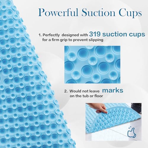 Blue Bath Mat for Tub Non Slip 27x15 - Cushioned Silicone Bubble Pop It Bathtub Mat for Soaking, Anti Skid Shower Mat with Suction Cups, Spa Relaxation, Ocean Color - color: 27x15"-blue
