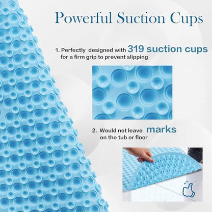 Blue Bath Mat for Tub Non Slip 27x15 - Cushioned Silicone Bubble Pop It Bathtub Mat for Soaking, Anti Skid Shower Mat with Suction Cups, Spa Relaxation, Ocean Color - color: 27x15"-blue