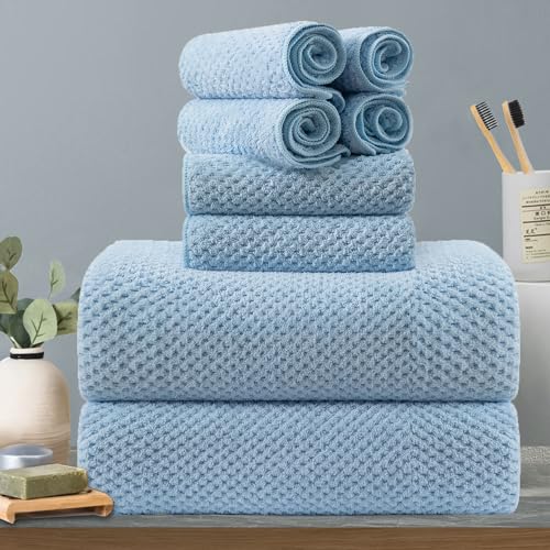 8-Piece Blue Bath Towels Set,2 Oversized Large Bath Towels Sheet,2 Hand Towels and 4 Washcloths - 600 GSM Soft Luxury Towel Set,Highly Absorbent Quick Dry Towel Collection for Bathroom,Hotel and Spa - color: Blue Set, size: 8-Piece Set