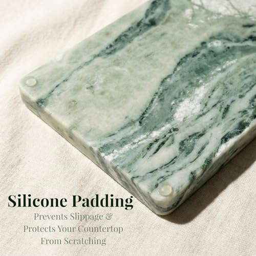 Green Marble Tray – 12" x 6.5" Decorative Vanity Tray for Bathroom, Countertop, Jewelry, Candles, Kitchen | Natural Stone Organizer for Makeup, Perfume, Skincare & Home Décor