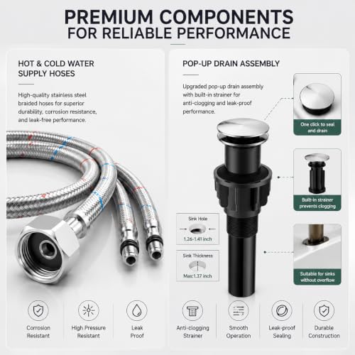 VOTON Vessel Sink Faucet Chrome Modern Tall Waterfall Bathroom Sink Faucet with Pop-Up Drain Single Handle Bathroom Faucet 1 Hole Bowl Lavatory Vanity Faucet, Rv Sink Camper Farmhouse Bathroom Faucet - color: Chrome, size: Tall