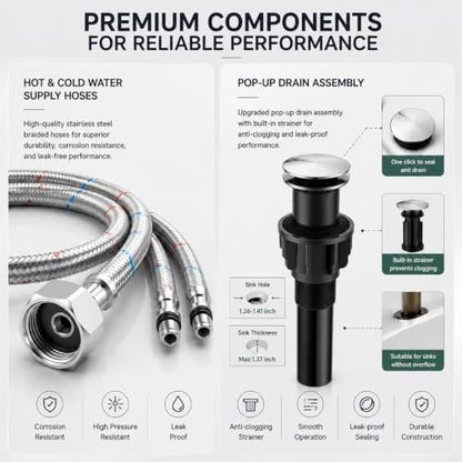 VOTON Vessel Sink Faucet Chrome Modern Tall Waterfall Bathroom Sink Faucet with Pop-Up Drain Single Handle Bathroom Faucet 1 Hole Bowl Lavatory Vanity Faucet, Rv Sink Camper Farmhouse Bathroom Faucet - color: Chrome, size: Tall