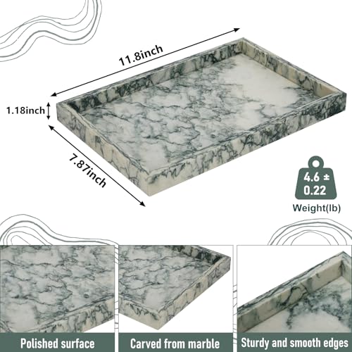 Marble Bathroom Tray,Pure Natural Vanity Tray | Marble Tray for Kitchen Counter Non-Ceramic/Non-Resin,Stone Trays 12 x 8 inch Cyan Green - color: Cyan-green