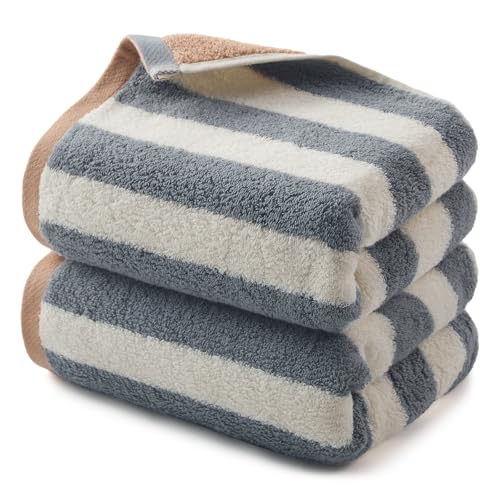 REDKISS Striped Hand Towels for Bathroom, Kitchen Decor, Guest Use, Kids & Adults, 100% Cotton, 12” x 28”, 2 Pack - color: Gray