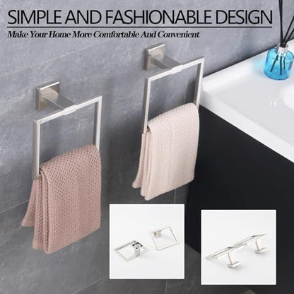 GERZWY Hand Towel Ring Bath Towel Holder Bathroom Lavatory Shower Towel Hanger Holder Brushed Stainless Steel Wall Mount JG1916-2LS - color: Brushed