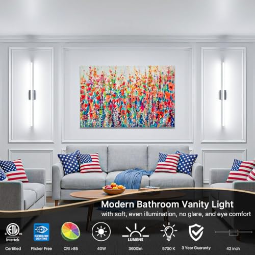 42Inch LED Bathroom Vanity Light Bar 5700K Dimmable Led Bathroom Light Over Mirror Modern Bath Wall Light Cool White ETL Certified 40W 2Pack - color: 2 Pack - Black 5700k Daylight, size: 42 Inch