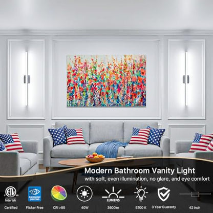 42Inch LED Bathroom Vanity Light Bar 5700K Dimmable Led Bathroom Light Over Mirror Modern Bath Wall Light Cool White ETL Certified 40W 2Pack - color: 2 Pack - Black 5700k Daylight, size: 42 Inch
