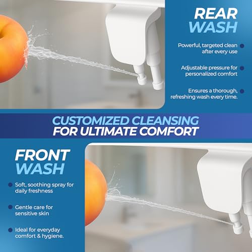 Toilet Seat Bidet Attachment – Smart Bidet Toilet Seat Elongated with Dual Nozzles, Bidet Attachment for Toilet Normal Water, Non-Electric Bidet Sprayer with Essential Oil Spray, by Destinked Bathroom