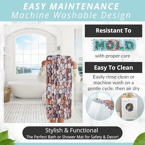 ENKOSI Non-Slip Bath & Shower Mat 40x16 Extra Long, Suction & Drain Holes | Pebble Stone spa look; Durable PVC; 40x16 in, Pebble Stone - color: Pebble Stone