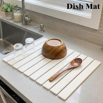 Stone Dish Drying Mat for Kitchen Counter, Quick Dry Stone Mats | 24'' x 15'', Includes 1 Dish Mat & 1 Faucet Mat - size: 24" x 15"