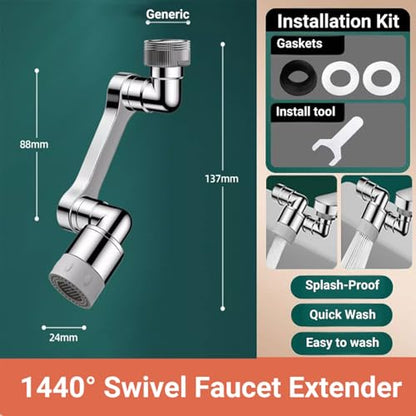 1440° Swivel Sink Faucet Extender - Rotating Kitchen Sprayer, 2 Flow Modes, 1080°+360° Rotatable Sink Aerator Extension, Swivel Multifunctional Robotic Arm for Kitchen/Bathroom