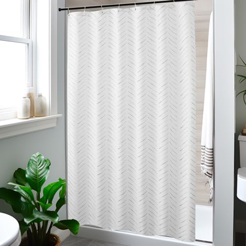 jinchan Small Stall Taupe Grey and White Shower Curtain 48x72 Inches Inky Herringbone Chevron Zig Zag Waterproof Fabric Modern Farmhouse Shower Curtains for Bathroom with 8 Hooks - color: Inky Taupe Grey, size: 48"W x 72"L (Pack of 1)