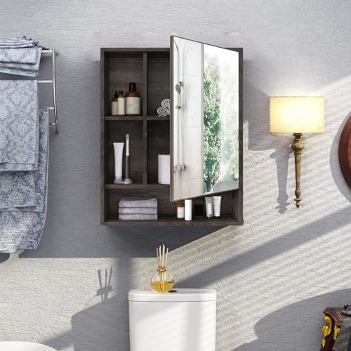 ChooChoo Bathroom Wall Mirror Cabinet, Medicine Cabinet with Storage Shelf | Over The Toilet Storage Cabinet, Adjustable Shelf, 6.3 x 21.6 x 24 Inches, Grey - color: Grey