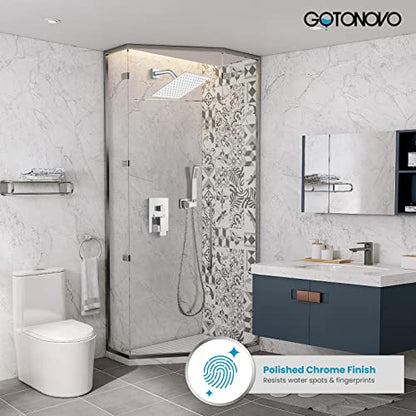 gotonovo Rainfall Bathroom Shower System Rain Shower Head and Handle Set Wall Mounted Shower Complete Combo Solid Brass Pressure Balancing Shower Mixer Valve 8 Inch Polished Chrome - color: Polished Chrome, size: 8 Inch