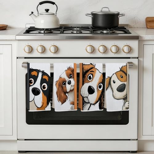 4 Pcs Funny Dog Kitchen Towels, Cute Dogs Gifts Decorative Dish Towels - color: Multi0232