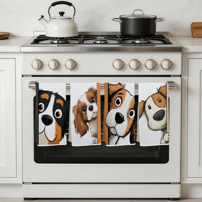 4 Pcs Funny Dog Kitchen Towels, Cute Dogs Gifts Decorative Dish Towels - color: Multi0232