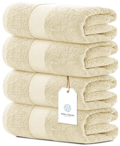 White Classic Luxury Bath Towels Large - Cotton Hotel spa Bathroom Towel |30x56 | 4 Pack | Beige - color: Beige