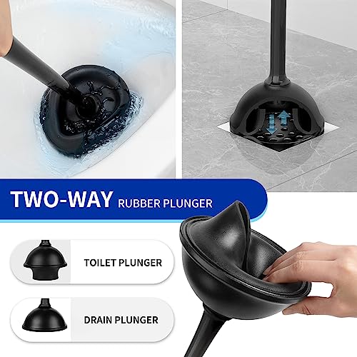 MR.SIGA Toilet Plunger and Brush with Holder for Toilet Cleaning, Black | Heavy duty toilet brush and plunger set, plunger toilet brush combo - color: Black