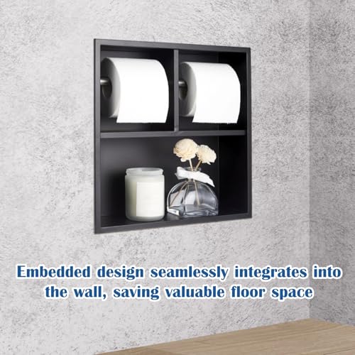 Maxdot Recessed Dual Toilet Roll Holder, Matte Black in Wall Toilet Paper Holder with Storage, Bathroom Wall Niche Shelf, 304 Stainless Steel, Brushed Nickel - color: Matte Black