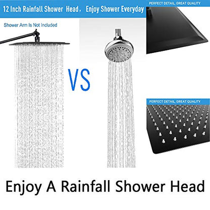 NearMoon Rain Shower Head with 11’’ Adjustable Extension Arm, Large Stainless Steel High Flow Rainfall Square Head, Bath Shower Waterfall Full Body Coverage (12 Inch, Matte Black) - color: Matte Black, size: 12 Inch