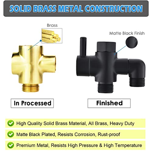 Metal Shower Diverter Valve, YDmeet 3 Way Shower Head Diverter for Handheld Showerhead and Fixed Rainfall Shower Head, Universal G1/2 Bathroom Shower System Replacement Part, Matte Black - color: Matte Black