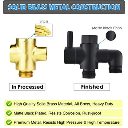 Metal Shower Diverter Valve, YDmeet 3 Way Shower Head Diverter for Handheld Showerhead and Fixed Rainfall Shower Head, Universal G1/2 Bathroom Shower System Replacement Part, Matte Black - color: Matte Black